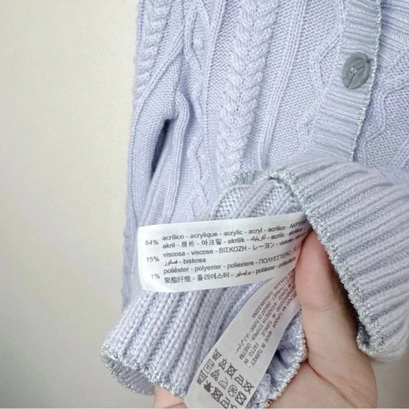 Zara Womens Medium Cable Lilac Silver  Thread Cropped Cardigan - Picture 11 of 14